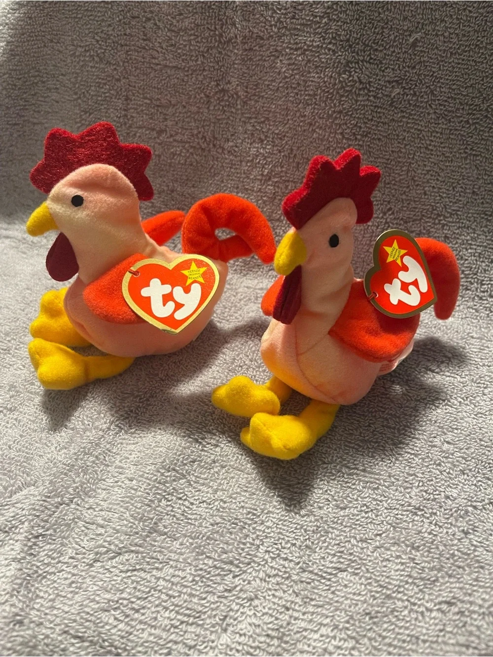 Ty Plush Rooster Pair - Red, Orange & Yellow “Strut the rooster” 🐔 🐓